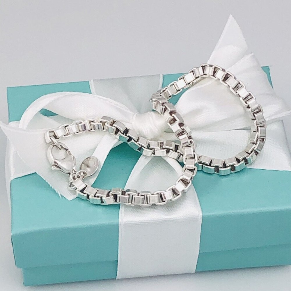 8.5” Large Tiffany & Co Venetian Box Link Bracelet Mens Unisex